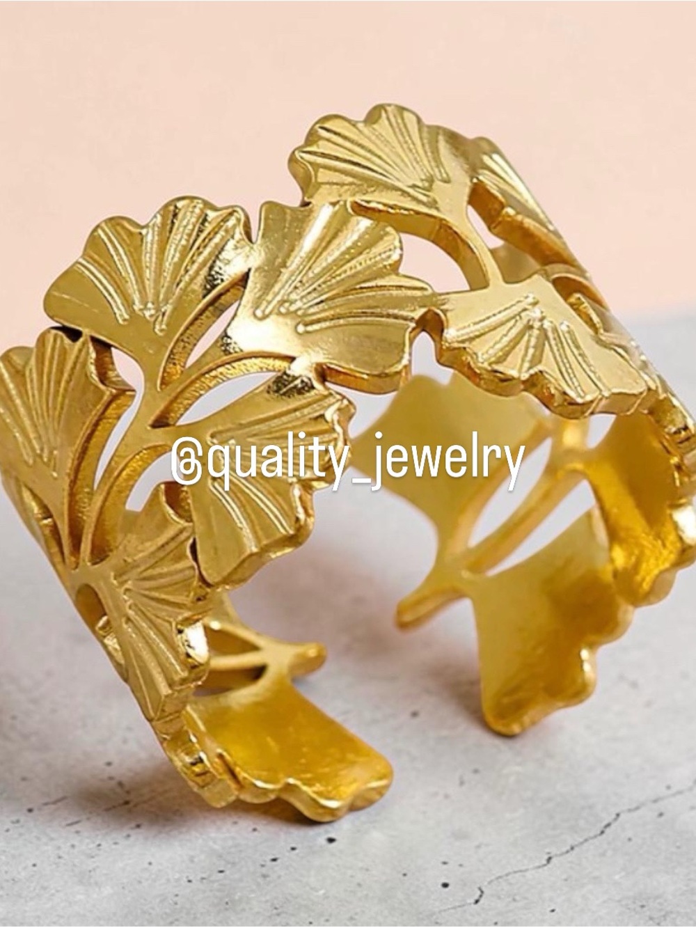18k Gold filled Ginkgo Leaf Open ring for women